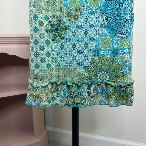 Paisley Boho Dress Turquoise Green Beaded Waist Ruffle Hem Rue 21 Large - Picture 3 of 6